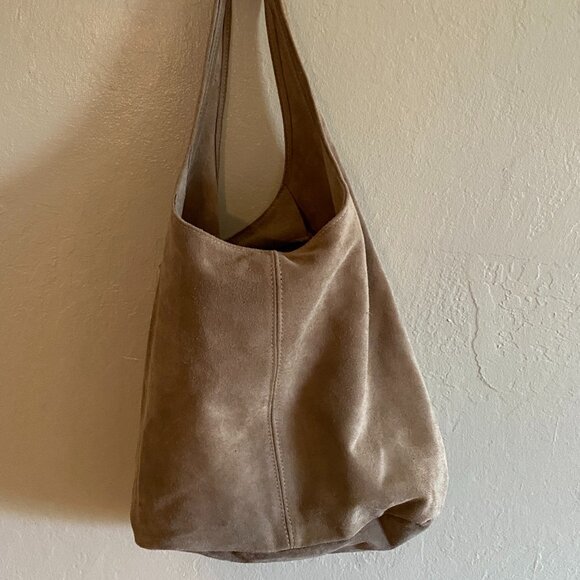 Italian Suede Leather Hobo Bag – Taupe – Soft, Minimalist, Chic - Picture 6 of 16